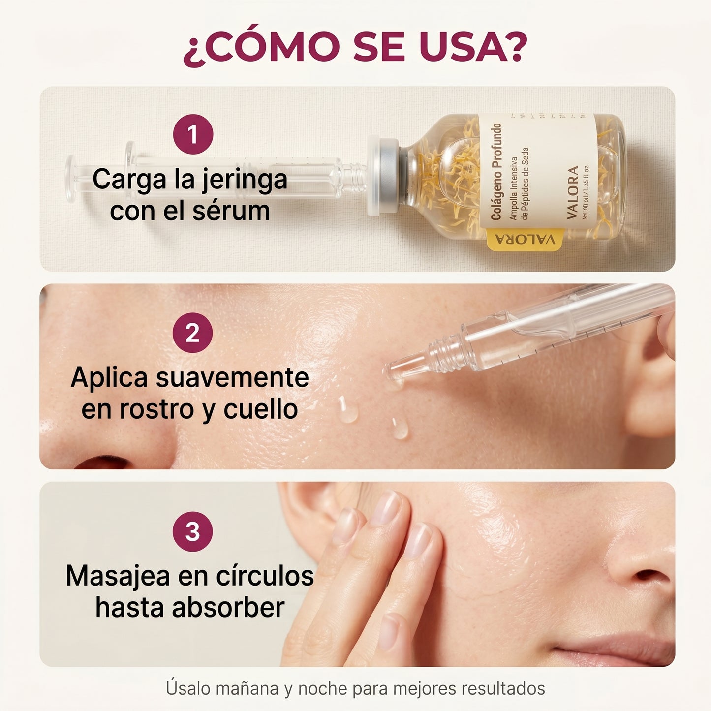 Ampolla Lifting de Colageno con Peptidos de Seda ValoraBeauty™