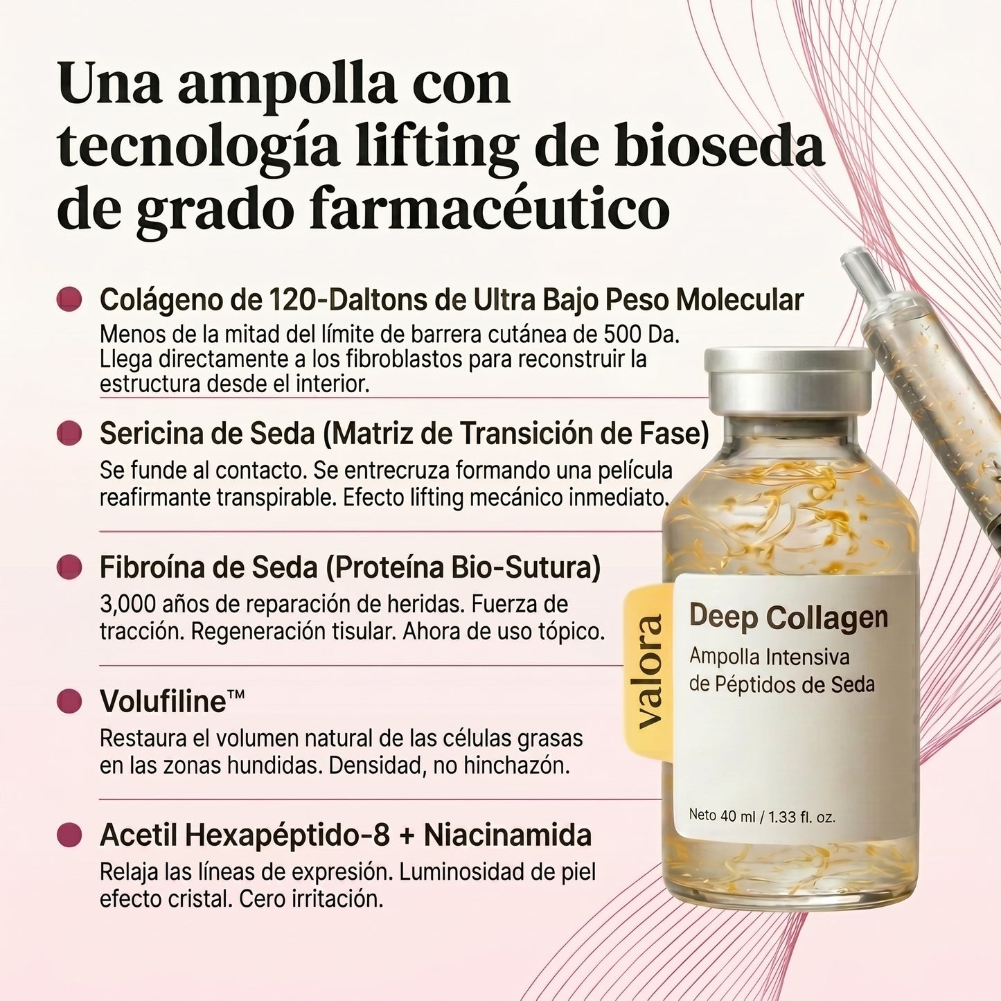 Ampolla Lifting de Colageno con Peptidos de Seda ValoraBeauty™